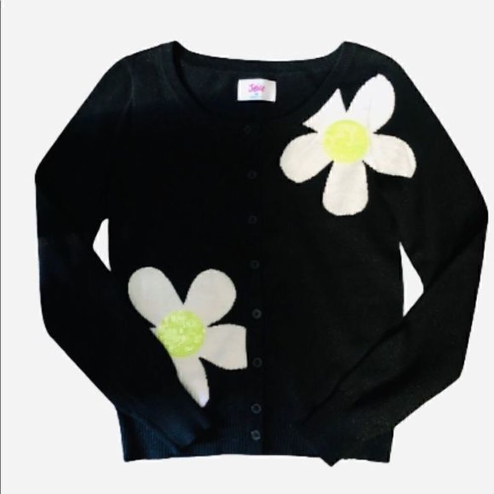 Justice Daisy Cardigan Girls 16 Black Sequin Flower Button Sweater Cotton
Blend